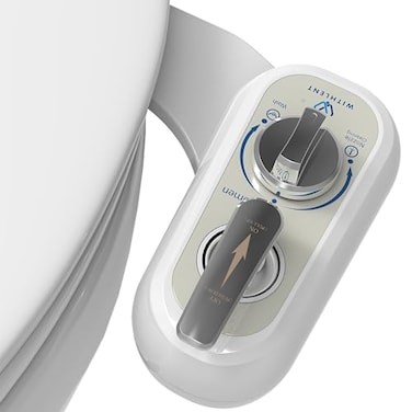 W WITHLENT Left Handed Bidet Attachment for Toilet SelfCleaning control panel on left side Dual Nozzle Frontal Rear Wash NonElectric Adjustable Water Pressure Water Bidet Toilet Seat Attachment