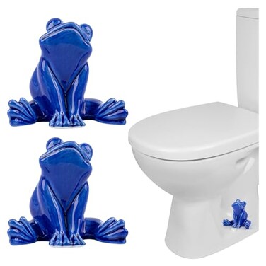 Framendino 2 Pack Ceramic FrogShaped Decorative Caps Cute Blue Frogs for Bathroom Accents