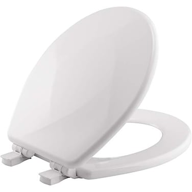 Mayfair Sculptured Teardrop Slow Close Toilet Seat Easy Clean Hinges with Durable Wood Seat Made in USA Round White