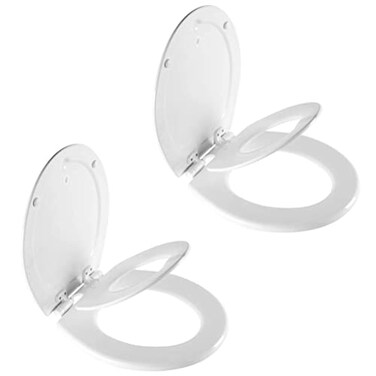 Mayfair NextStep2 Toilet Seat with BuiltIn Potty Training Seat SlowClose Removable that will Never Loosen Round White 2Pack