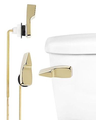 Hibbent Toilet Handle Replacement Front Mount Tank Flush Lever Handle Compatible with American Standard Toilet Trip Lever with Stainless Steel Flapper Chains Gold