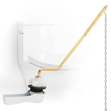 iFealClear Toilet Tank Flush Lever Replacement Universal Side Mount Toilet Handle Replacement Kit with Stainless Steel Flapper Chain Solid Brass Angle Mount Toilrt Trip Lever White
