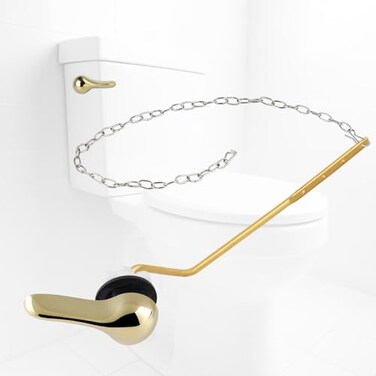 iFealClear Universal Metal Toilet Tank Flush Lever Replacement Side Mount Toilet Handle Replacement Kit Stainless Steel Chain Solid Brass Material Polished Gold