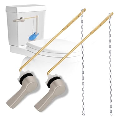 Hibbent 2 Pack Universal Metal Front Mount Toilet Handle with Stainless Steel Flapper Chains Brass Toilet Flush Lever Replacement with 4 Adjustable Holes for Most FrontMount Toilets Brushed Nickel