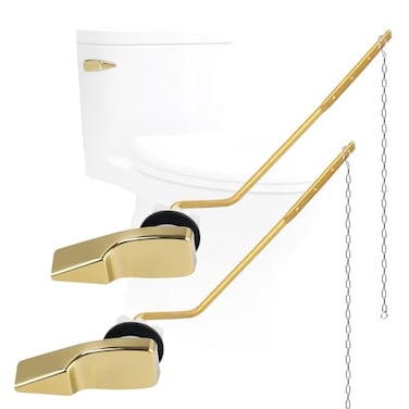 Hygie Rinse 2PACK Universal Metal Toilet Handle Replacement Kit Side Mount Compatible With American StandardMansfieldGerber Tank Flusher Lever With Flapper Chain Shiny Gold