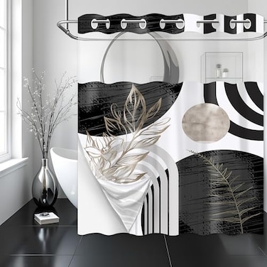 Yieldeer Boho Hookless Shower Curtain Black White Grey 71x74
