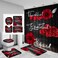 Hadint 4Pcs Red Rose Shower Curtain Sets Thankful Grateful Blessed Bathroom Curtain with NonSlip Rug Toilet Lid Cover Bath Mat and 12 Hooks Romantic Showy Floral Wedding Decor for Bath 72 x 72 inch