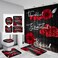 Hadint 4Pcs Red Rose Shower Curtain Sets Thankful Grateful Blessed Bathroom Curtain with NonSlip Rug Toilet Lid Cover Bath Mat and 12 Hooks Romantic Showy Floral Wedding Decor for Bath 72 x 72 inch