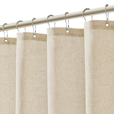 Jowels Natural Linen Shower Curtain with 12 Metal Hooks Modern Boho Neutral Thick Cloth Waterproof Bath Decor Beige Shower Curtain for Bathroom Hotel Bathtub Cream 72 Inch