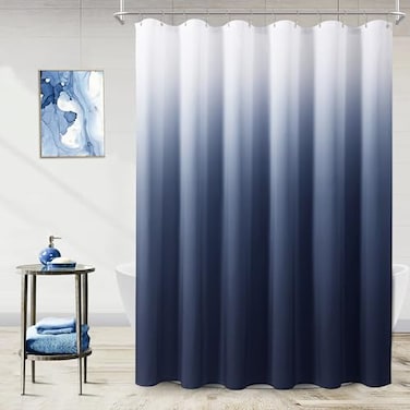 Naturoom Navy Blue and White Shower Curtains for Bathroom Ombre Indigo Royal Light Blue Cloth Fabric Shower Curtain Set with 12 Hooks Royal Indigo Bathroom Decor 72 x 72