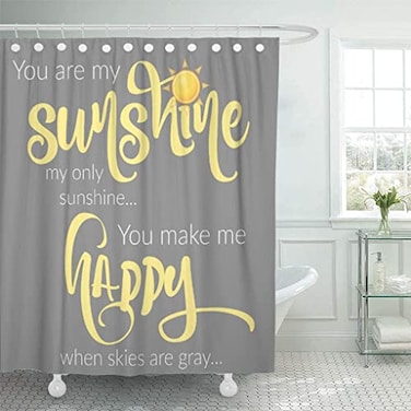 Semtomn Shower Curtain You are My Sunshine Yellow Gray 66x72 Home Decor Waterproof Bath Bathroom Curtain Set with Hooks