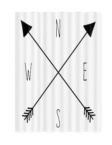 JAWO RV Camping Shower Curtain for Camper Trailer Camping Bathroom Compass and Arrows N S E W Shorter and Narrow Shower Curtain with Hooks Set 47x64 Inches