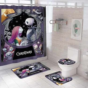 DDS-DUDES DDSDUDES 4Pcs Christmas Shower Curtain Sets Kids Bathroom Halloween Decor with 12 Curtain Hooks for Bathroom Waterproof 71 x 71 inch D1