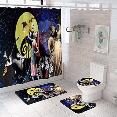 DDS-DUDES DDSDUDES 4Pcs Christmas Shower Curtain Sets Kids Bathroom Halloween Decor with 12 Curtain Hooks for Bathroom Waterproof 71 x 71 inch D9
