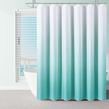 Naturoom Aqua Blue Bath Curtain Set Polyester Ombre Shower Curtains for Bathroom Water Repellent Textured Fabric Bath Shower Curtain with 12 HooksMachine Washable 72 x 72 inch Aqua