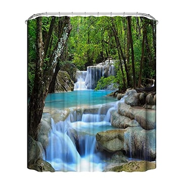 DDS-DUDES DDSDUDES Waterfall Shower Curtain Garden Spring Natural Scenery Forest Waterproof Shower Curtain for Bathroom 12 Plastic Hooks 71 71 inches A17
