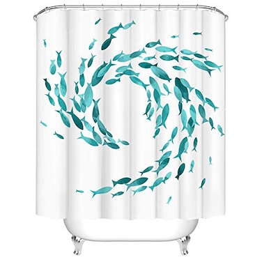 RnnJoile Teal Fish Shower Curtains Set Ocean Creatures Bathroom Decor Creative Curtain for Bath Fabric Sea Ocean Shower Curtain with Hooks Turquoise 72x72inch