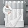 LXBNI No Hook Grey White Striped Shower Curtain with Snap in Fabric Liner Set Hotel Liner Set with See Through Mesh Top WindowMachine Washable 71x74 INCH