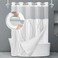 LXBNI No Hook Grey White Striped Shower Curtain with Snap in Fabric Liner Set Hotel Liner Set with See Through Mesh Top WindowMachine Washable 71x74 INCH