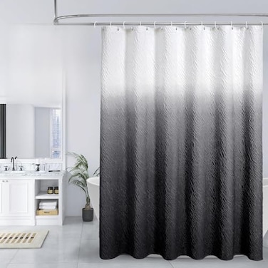 MitoVilla Black Ombre Shower Curtain Set with Hooks Waves Textured Fabric Shower Curtains for Modern Luxury Bathroom Decor 3D Marble Geometric Embossed Cloth Bathroom Shower Curtain 72 x 72