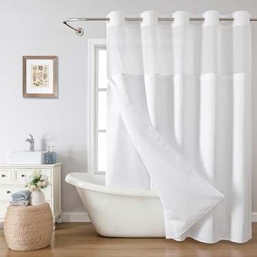 eachope No Hook Waffle Weave Shower Curtain with Snapin Fabric Liner SetWhite Shower Curtains for Bathroom with See Through Top WindowWater Repellent Washable71Wx74H