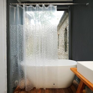 Ryhpez Clear Shower Curtain Liner Shower Curtain Set with Hooks Water Cube Pattern with See Through Top Window 72x72
