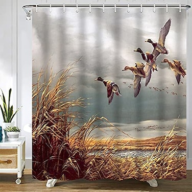 Abaysto Hunting Flying Wild Ducks Shower CurtainBath Curtains Bathroom Decor Sets with Hooks Shower Bath Curtain for BathroomPolyester Fabric Bathroom Shower Curtain