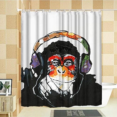 VividHome Monkey Shower Curtains Funny Animal Chimpanzee Bathroom Curtain with Hooks 7272 inches