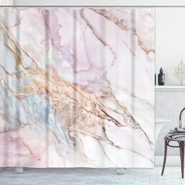 ArtSocket Shower Curtain Pink White Marble Pattern Gray Black Stone Light Granite Home Bathroom Decor Polyester Fabric Waterproof 72 x 72 Inches Set with Hooks