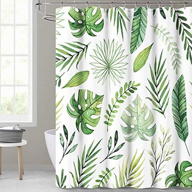 KGORGE Waterproof Shower Curtain for Bathroom Tropical Palm Leaf Pattern on White Background Botanical Curtain Accessory Decor Set for Laundry Room Poolside 72 x 72 inch with Hooks