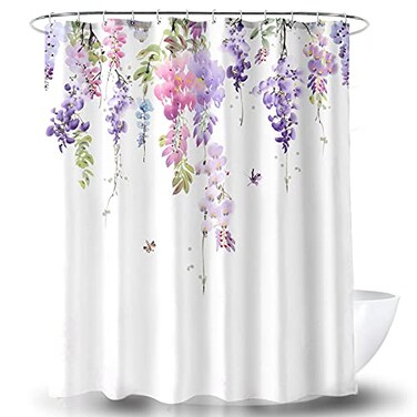 BECAN Floral Shower Curtain Purple Wisteria Flower Polyester Fabric Waterproof Layer Thickening Shower Curtain 72X72Inches