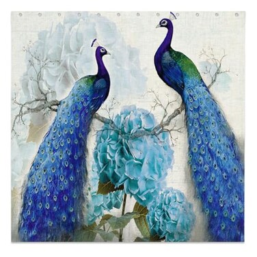 Yadshoti Blue Peacock Shower Curtain for Bathroom 70 x 70 Inch Elegant Bird and Blue Hydrangea Floral Print Soft Polyester Fabric Bath Decor Set with 12 Hooks Artistic Farmhouse Style