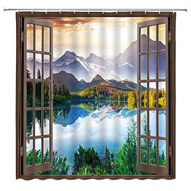 AMFD Window Mountain Shower Curtain Nature Lake Landscape 70 WX70 H