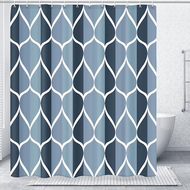 Gelbchu Aegean Blue Geometric Shower Curtain Waterproof Design and Polyester QuickDrying Weighted Hem Blue Fabric Shower Curtains Set for Bathroom W 72 x H 78 Machine Washable with 12 Hooks