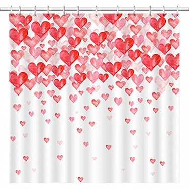 SHENGJUN 72x72 Valentines Day Shower Curtains Falling Red Love Hearts Holiday Bathroom Curtains Valentines Lovers Couples Romantic Decors Home Fabric Waterproof Shower Curtain Set with 12 Hooks