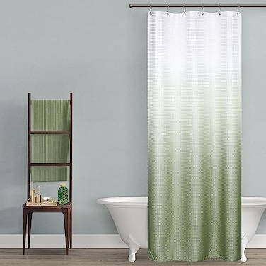 Mrs.Naturall Small Stall Size Shower Curtain 36x72 for Bathroom Spring Decor Narrow Half Waterproof Washable Liner Waffle Fabric Cloth RV Shower Curtains for Camper Wide 36 x 72 with Hooks Set Sage Gr