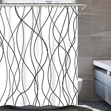 Punkray Striped Shower Curtain with Hooks Weighted Hem Shower Curtains Water Repellent Machine Washable White Black 72 W x 78 L