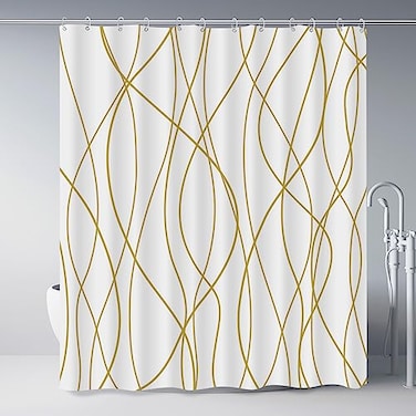 Punkray Striped Shower Curtain with Hooks Weighted Hem Shower Curtains Water Repellent Machine Washable Beige Yellow 72 W x 72 L