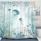 Neasow Nautical Shower Curtain Teal Jellyfish Beach Shell Sea Life Shower Curtains with 12 Hooks Coral Bathroom Curtain 7272