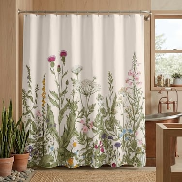 BIVINAR Floral Shower Curtain 72 x 72 Inch Waterproof Fabric Botanical Flower Bathroom Shower Curtain with 12 Hooks