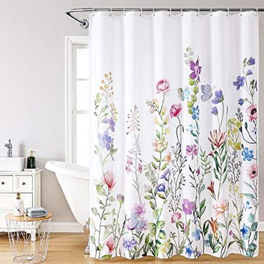 FUN WEEKEND Floral Bathroom Shower Curtain with 12 Hooks 72x72 Waterproof Polyester Fabric Plant Shower Curtain for Bathroom Heavy Weighted Hem Machine Washable Quick Dry