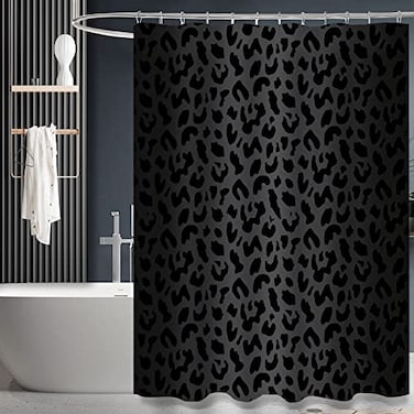 ZTTXL Leopard Shower Curtain 72 x 72 Black Cheetah Print Polyester Fabric Shower Curtain Set for Bathroom with 12 Hook