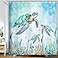 MERCHR Sea Turtle Shower Curtain Coastal Beach Decoration Nautical Shower Curtains for Bathroom Blue Ocean Teal Fabric Bath Curtains Set with 12 Hooks 71x71 Inches