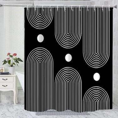 GKLEASG Black and White Shower Curtain Boho Minimalist Mid Century Modern Arch Geometric Machine Washable Waterproof Fabric for Bathroom Bathtub Decor with Hooks 72x72