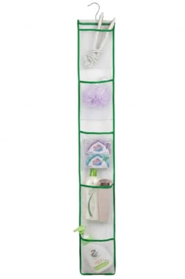 ALYER Narrow Mesh Fabric Shower Caddy Organizer with HangerHanging Mesh Pockets for Shampoo Conditioner Soap and Body Wash Green