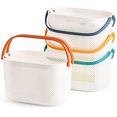AVLA 4 Pack Portable Shower Caddy Basket Plastic Storage Baskets with Handles Drainage Toiletry Organizer Bin Dorm Shower Tote Bag for Bathroom Kitchen Closet Bedroom College Gym Camp