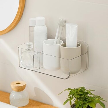 Poeland Wall Mount Storage Organizer Clear Storage Box Holder Basket with 3 Compartments No Drilling Hang WallsDoors for Kitchen Cabinet Bathroom Bedroom Office