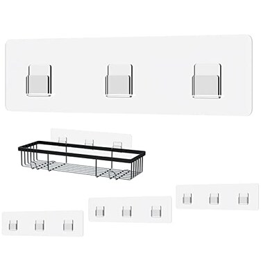 Jovware Shower Organizer Adhesive Replacement Hooks 4 Pack Transparent Strong for BathroomKitchen