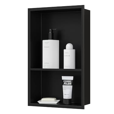 Qeke Stainless Steel Shower Niche 12 X 18 No Tile Needed Wall Niche Double Shelves Recessed Shower Shelf for Bathroom Storage Matte Black
