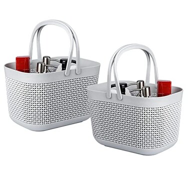 UUJOLY Portable Shower Caddy Basket Tote Plastic Storage Basket with Handles Organizer Bins for Kitchen Bathroom College Dorm Grey 2 Pack
